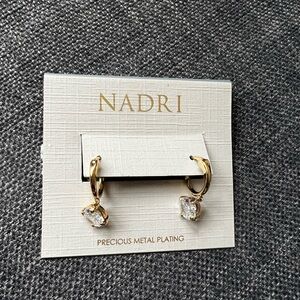 NWT $40 NADRI 18K Gold Plated Round CZ Drop Huggie Hoop Earrings